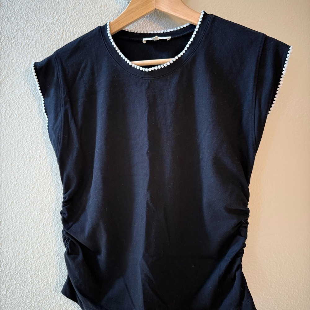 Madewell Black Sleeveless Top with White Trim